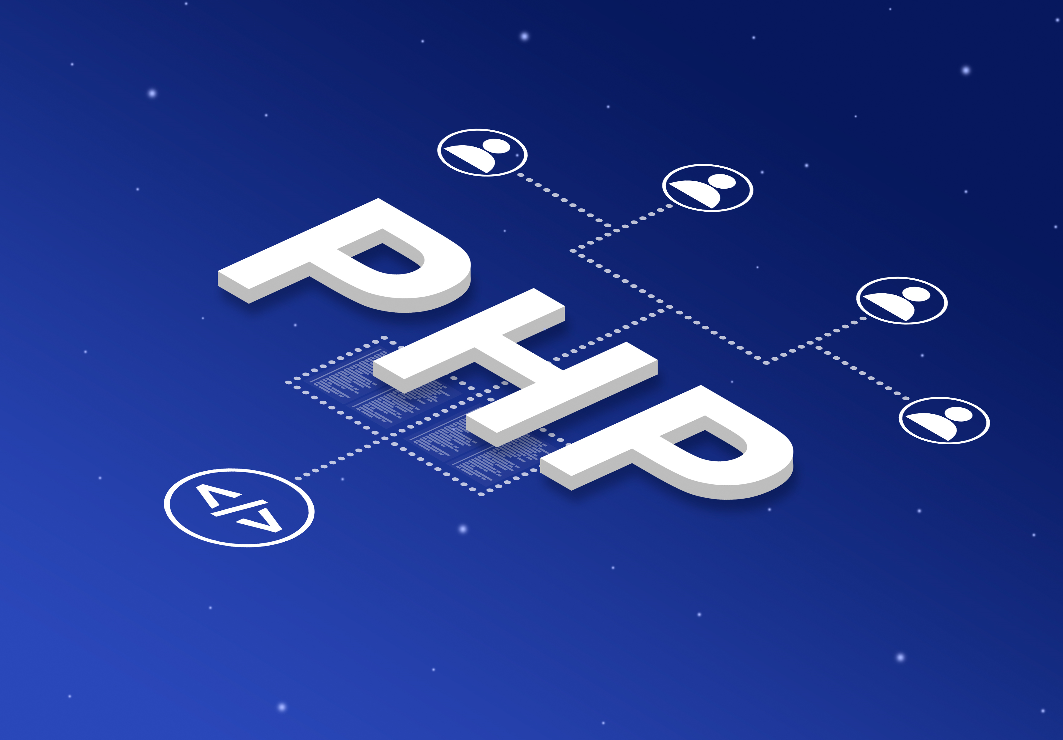 PHP programming language system with user icons 3d