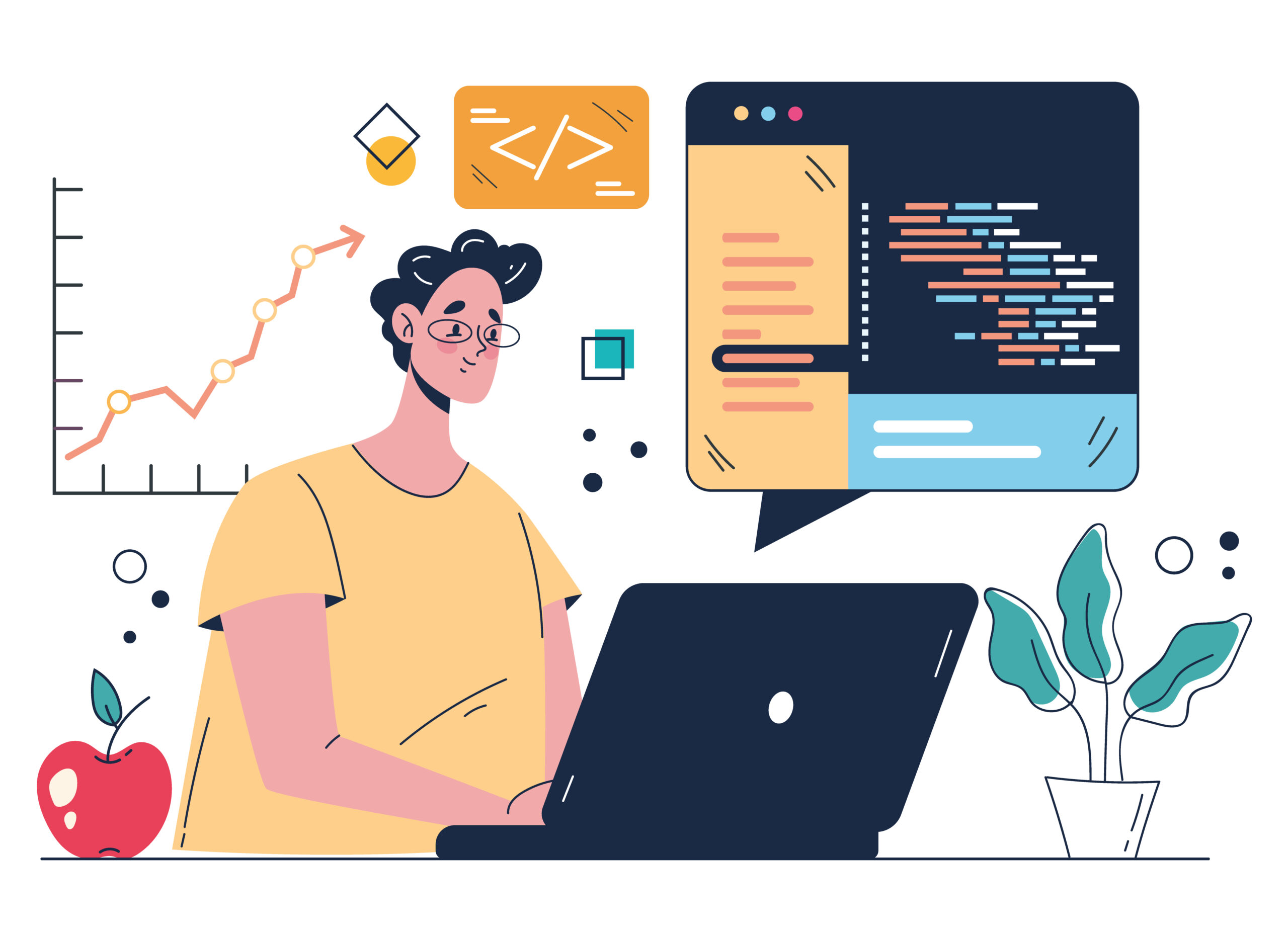 illustration showing a guy writing code