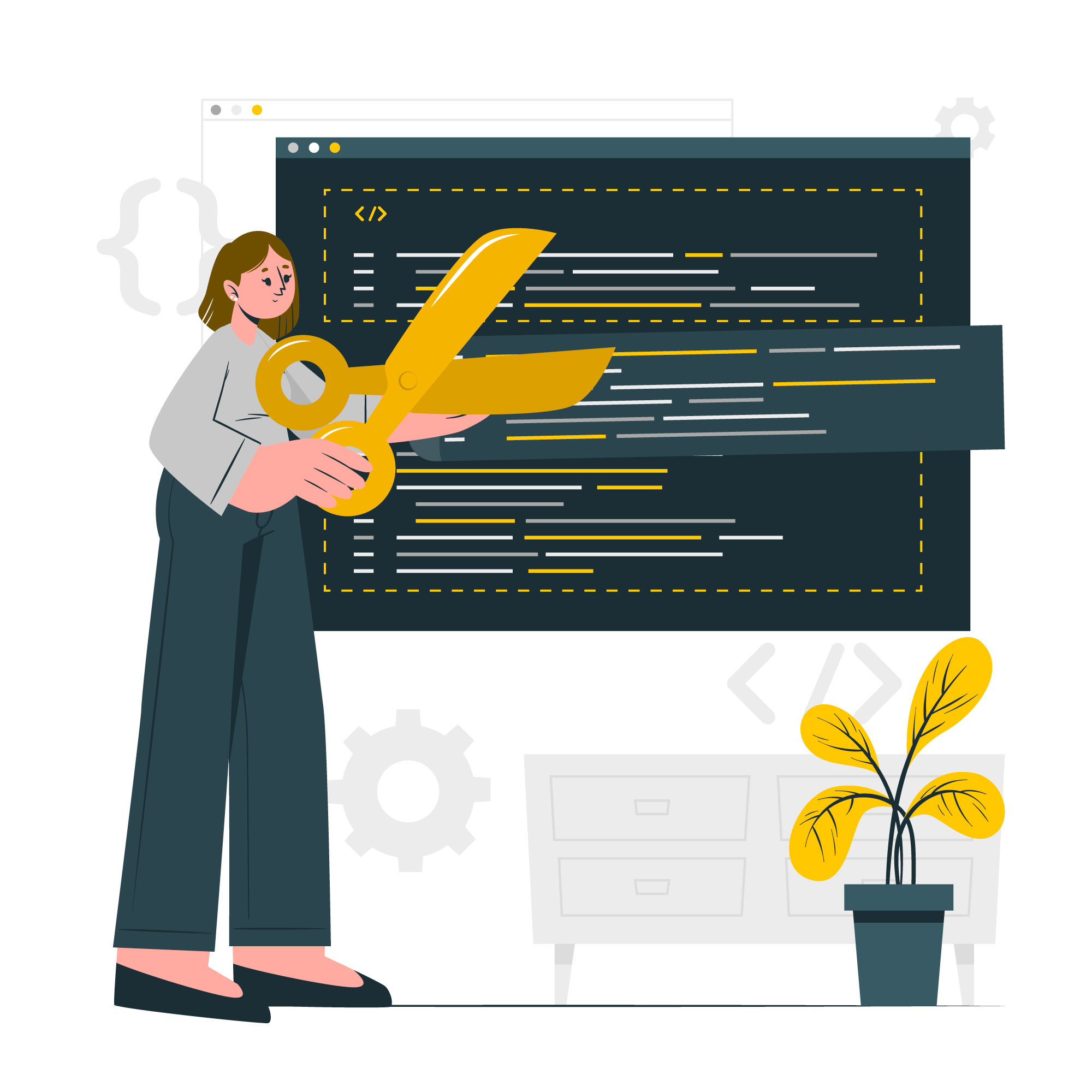 abstract illustration depicting a girl editing code