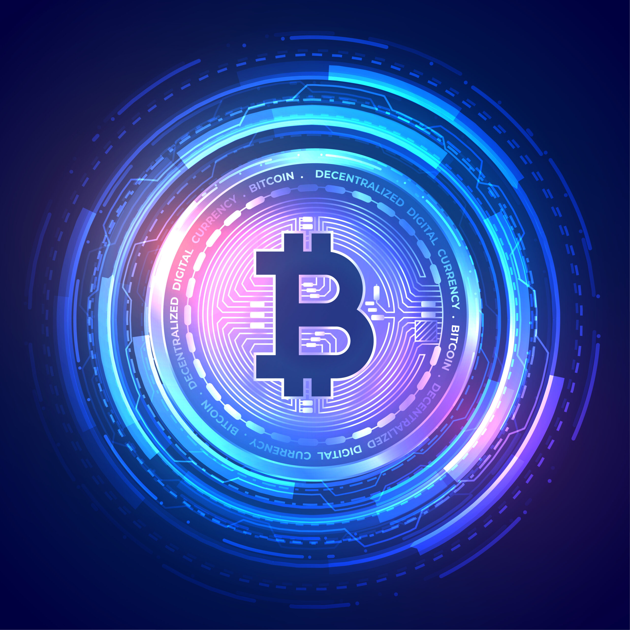 technology bitcoin background with holographic effect