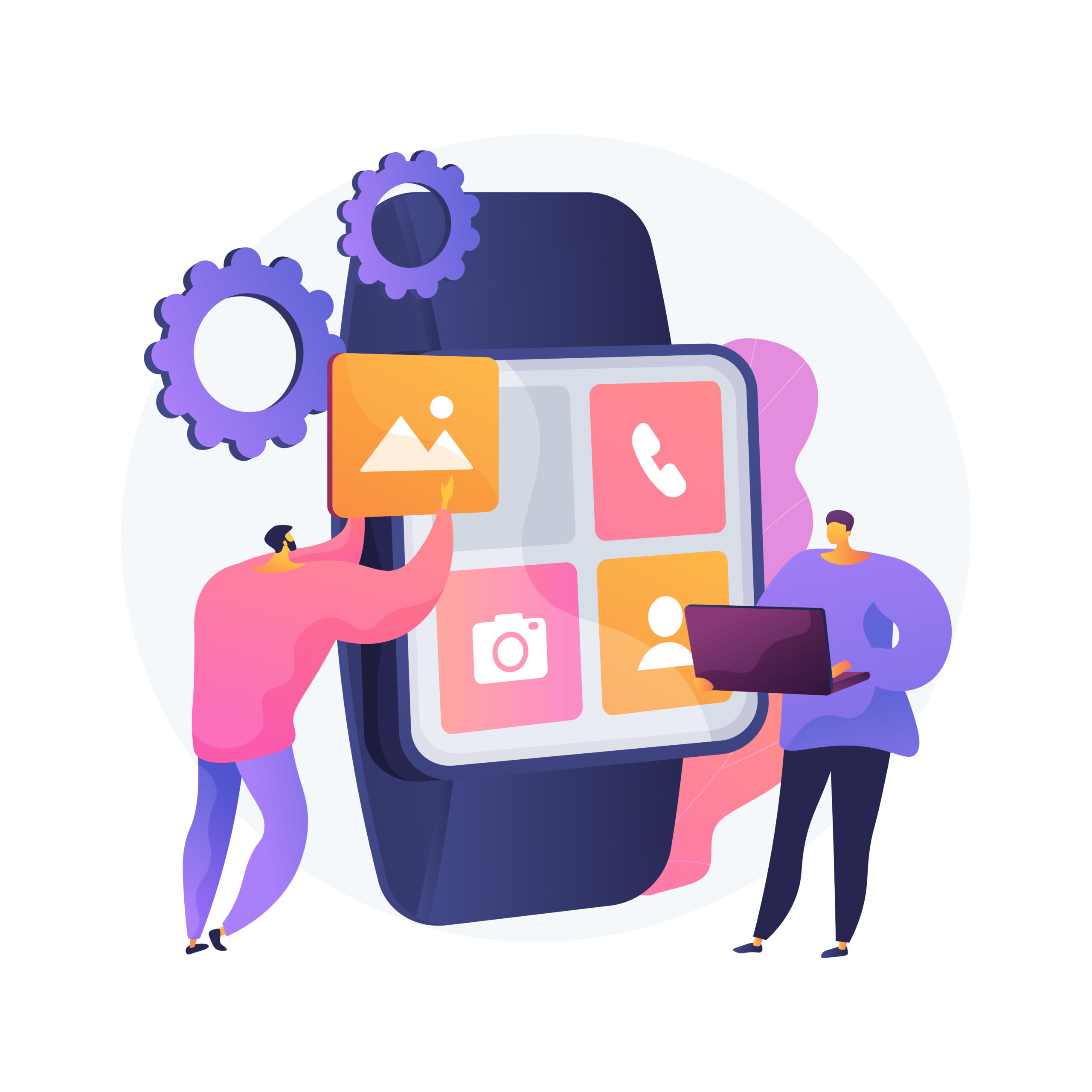 Smartwatches mobile apps development abstract concept vector illustration.