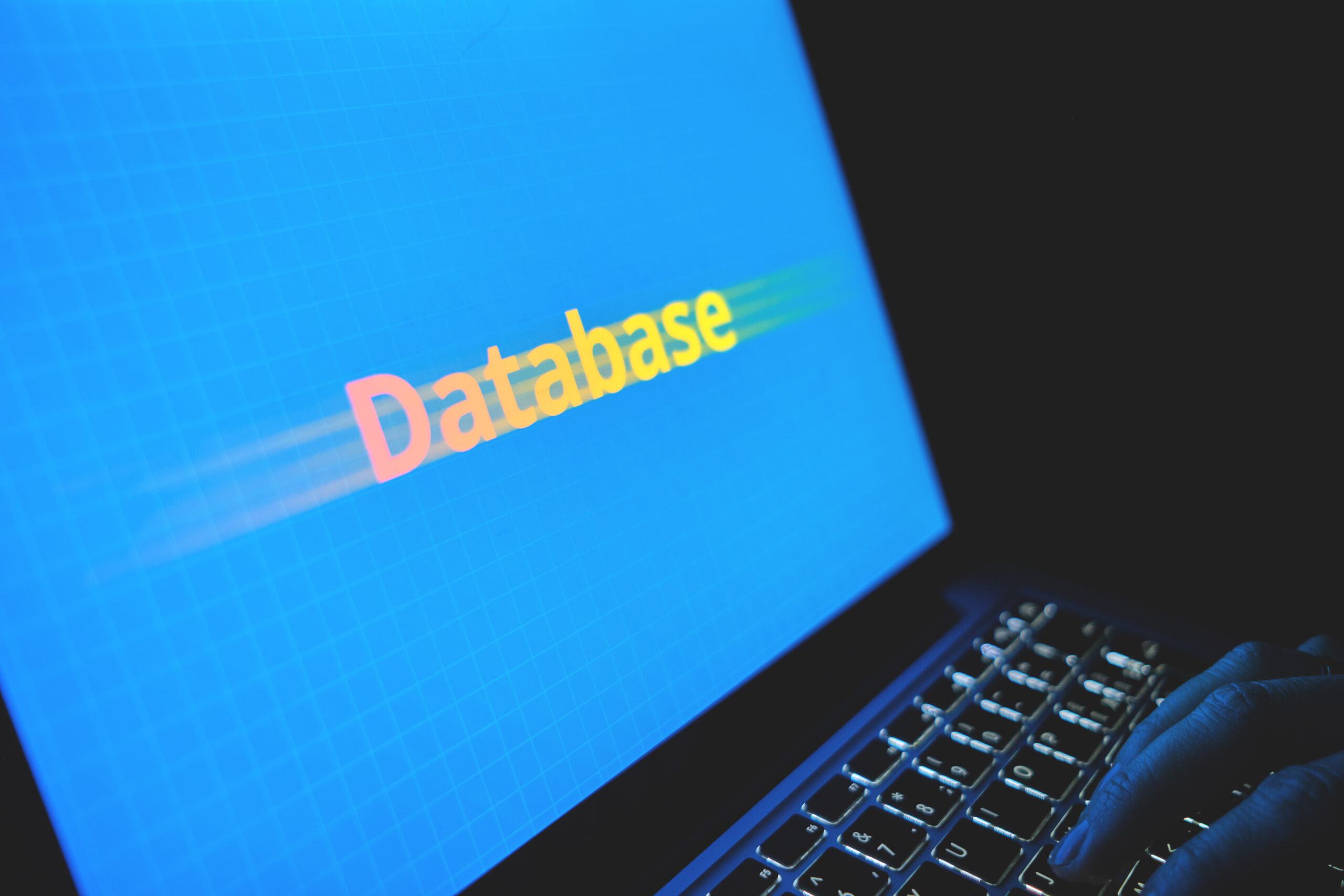 Computer screen showing the word "Database"
