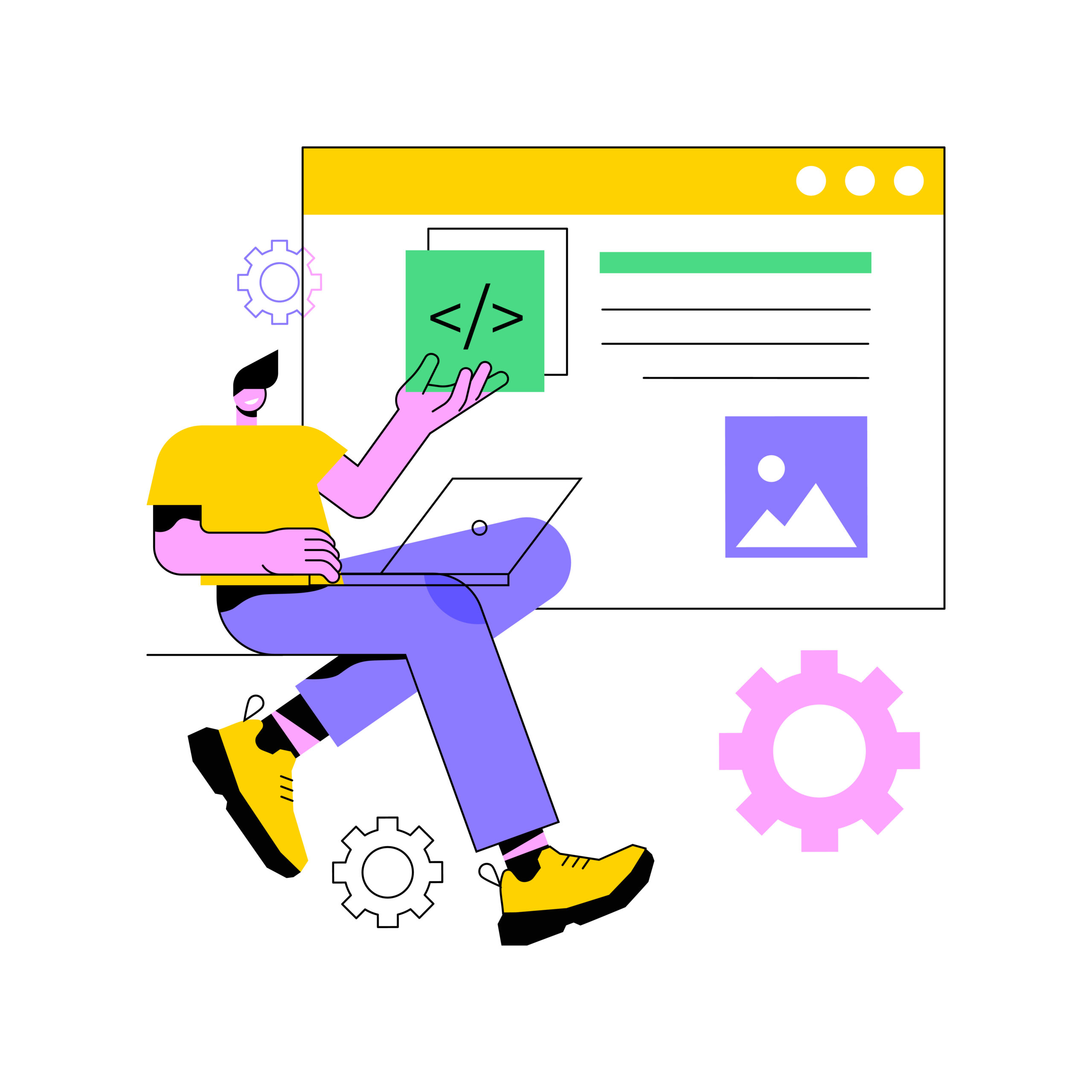 Man developing a single page application abstract concept vector illustration