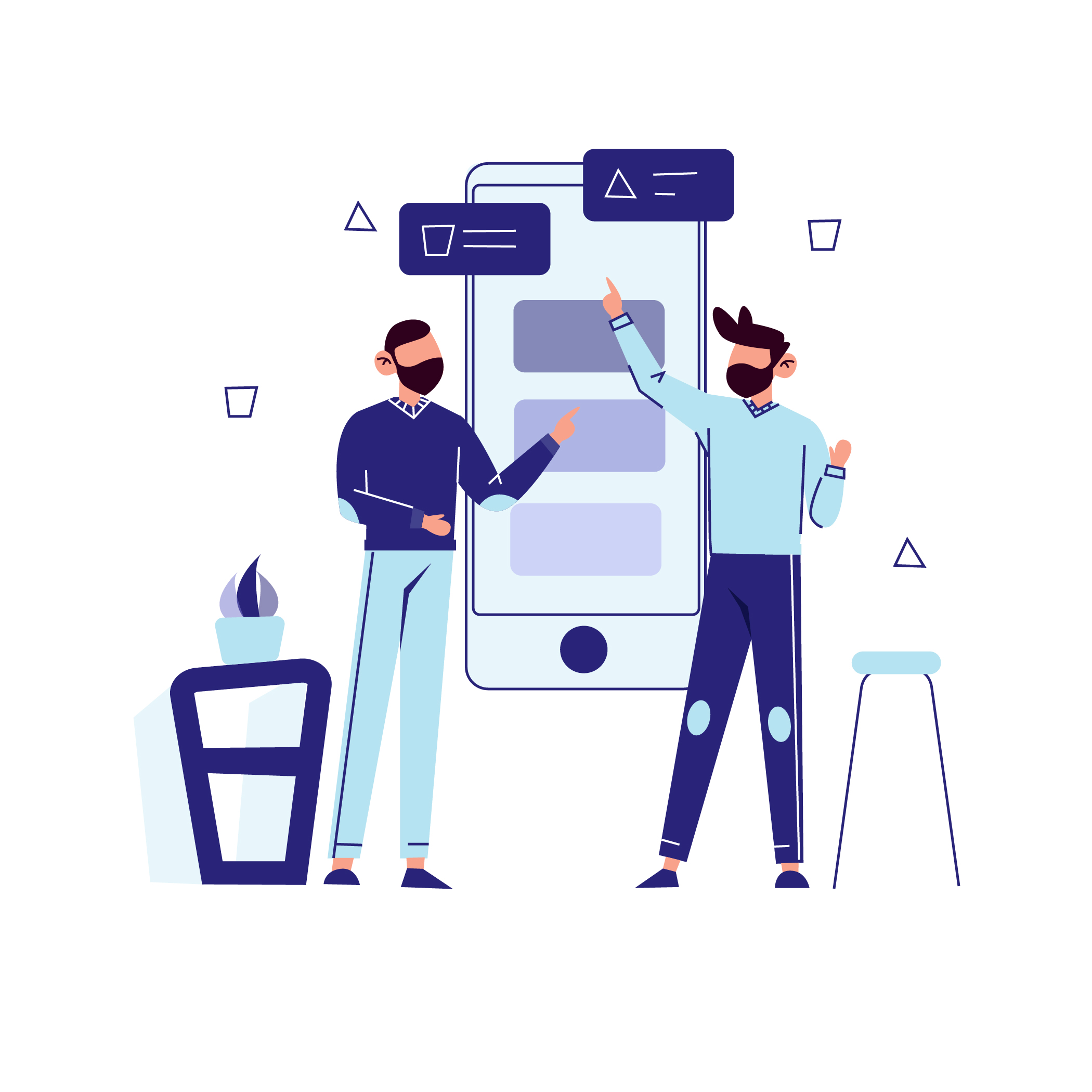 illustration of two people discussing the development of a mobile application